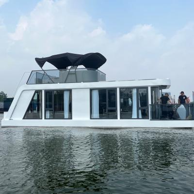 China 12.5m Family Aluminum Part 41ft Yacht Leisure Tritoon Pontoon Floating Houseboat For Sale for sale