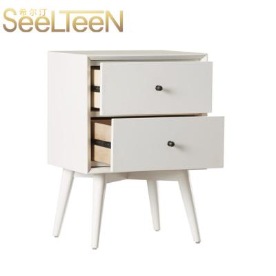 China Modern Design Two Drawer Bedside Cabinet White Bedside Cabinet White Night Stand Wood Rack For Bedroom for sale