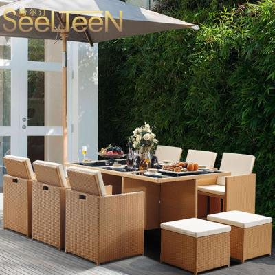 China Modern Dining Set Patio Tables And Chairs Garden Rattan Wicker Furniture for sale