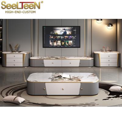 China Modern Luxury Modern Living Room TV Side Furniture Gold Cabinet for sale