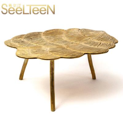 China Leaf Shape Art Decoration Brass Gold Carved Brass Home Coffee Table for sale