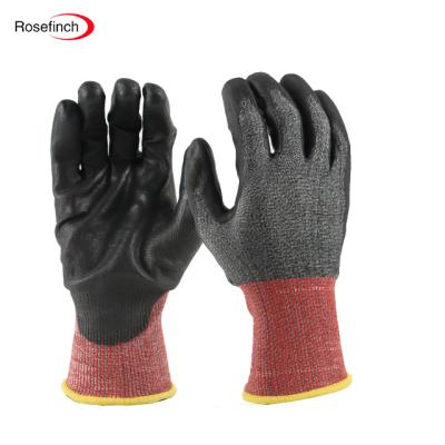 China Wholesale Cheap Anti Cut Nylon Dipped Black PU Gloves, Safety Anti Cut Gloves For Welding And Construction Work for sale