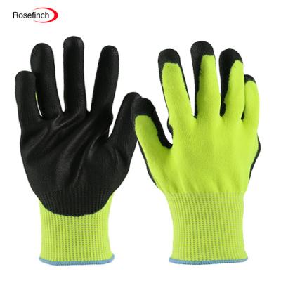 China Anti Cut PU Safety Working Gloves , Yellow Level 3 PU Coating HPPE Anti Cut Gloves for sale