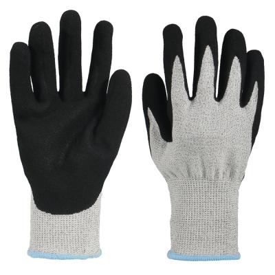 China Heavy Duty Work Safety Gloves Custom Cut Knit Sandy Nitrile Coating Labor Gloves ANSI Standard A5 Cut Resistant Level Hand Working Gloves for sale