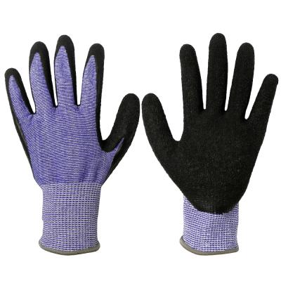 China Lightweight Custom Logo Cut Wear Resistant Elastic Wrist Grip Safety Duty Latex Coated Work Gloves For Gardening Construction for sale