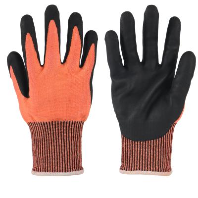 China Work Safety Gloves Hi Strength Orange ANSI A9 Micro Resistant Foam Coated Foam Coated Work Safety Gloves Cut Resistant Gloves Safety Working Gloves for sale