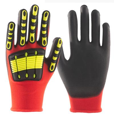 China Breathable Lightweight Custom Polyester Knitted Impact Resistant PU Coated Gloves For Oilfield Work Safety Glove for sale