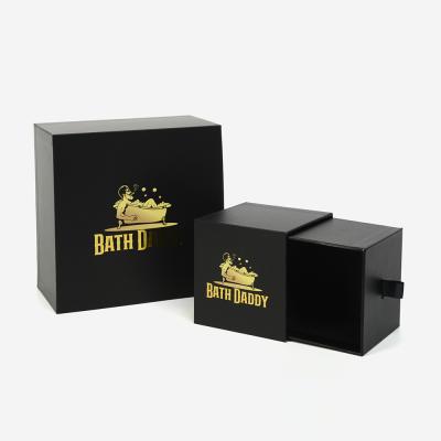 China Wholesale Recyclable Black Luxury Packaging Paper Box Cardboard Rigid Extension Gold Foil Tape Sliding Drawer Custom Gift Packing Box for sale