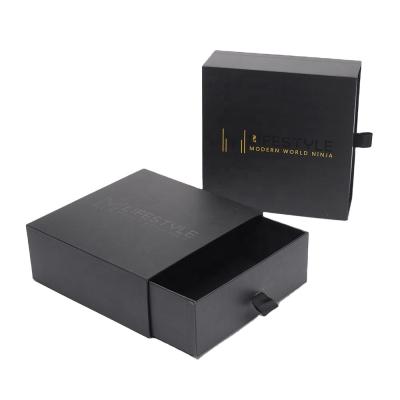 China Custom Wholesale Black UV Logo Printed Perfume Gold Foil Luxury Hot Stamping Rigid Drawer Handmade Stain Sliding Gift Packaging Box for sale