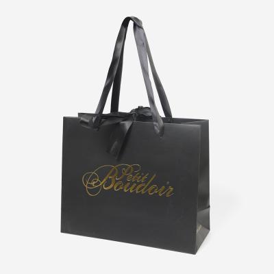 China Handmade Customize Design Luxury Black Shopping Paper Bag Printing Gift OEM Custom Craft Outdoor Gift Packaging Bag for sale