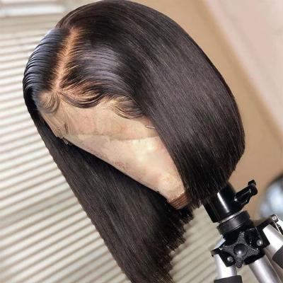 China Body Wave 13x6 raw brazilian human hair straight bob wigs glueless transparent lace front wigs short bob front wigs for sale