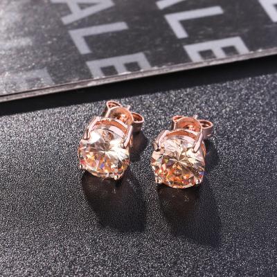 China Fashion Jewelry Girl's High Quality Soft Gold Plated Zircon Minimalist Copper Rose Stud Inlay Earring for sale