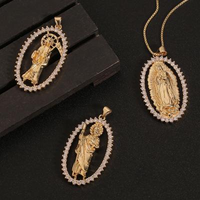 China Latest Design Fashion Charm High Quality Sun Athena Goddess Pendant Hollow Carved Gold Zircon Necklace for sale