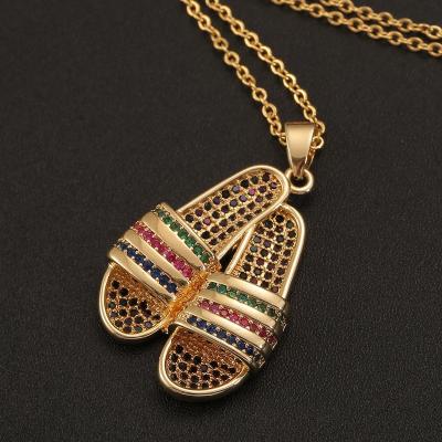 China Copper Color 18k Gold Plated High Quality Fashion Zircon Pendant Slippers Personalized Necklace for sale