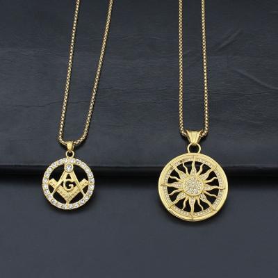 China Luxury Gold Charm Personality Brand Sun Zircon Medal Hollow Pendant Necklace Fashion High Quality Round Pendant for sale