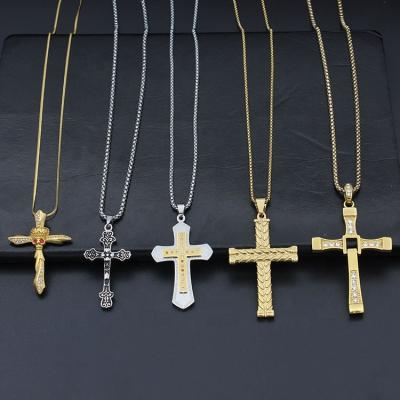 China New Arrival High Quality Halloween Five Styles Metal Skull Silver Gold Pendant Cross Necklace For Men for sale