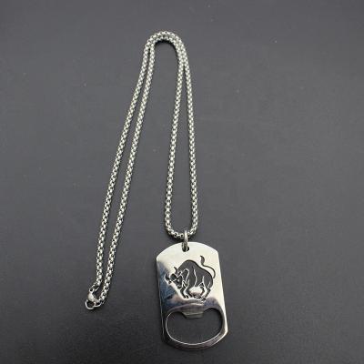 China High Quality Trendy Silver Cavity Square Bullfighting Stainless Steel Fashion Boys Bull Animal Pendant Necklace for sale