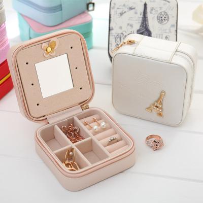 China Large Modern Stylish Portable Ornament Storage Desktop Statistical Institute Fashion Jewelry Box Pu Commodity Jewelry Box for sale