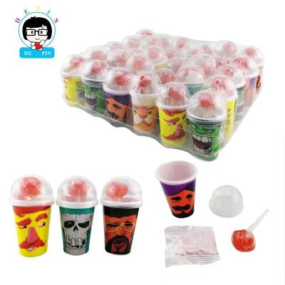 China Wholesale Natural Soft Fruit Strawberry Hard Lollipop Candy With Cup Mini Fruit Chewing Candy for sale