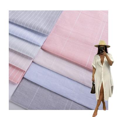 China Breathable High Quality Cotton Linen Stripe Boudinage Custom Fabric For Garment for sale