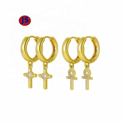 China FASHIONABLE Moroccan Cross Earrings Brass Zircon Stud Earrings 14K Gold Plated Jewelry for sale