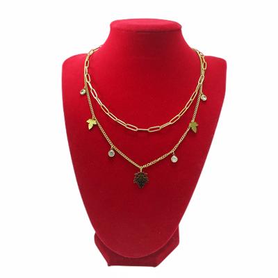 China Trendy 18K Gold Christmas Tree Necklace Stainless Steel Punk Pendant Jewelry Tree Leaf Necklace for sale