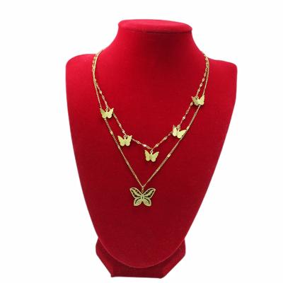 China Punk Stainless Steel Butterfly Statement Necklace Double Layer Chain 18K Gold Plated Stainless Steel Ladies Loose Necklace for sale