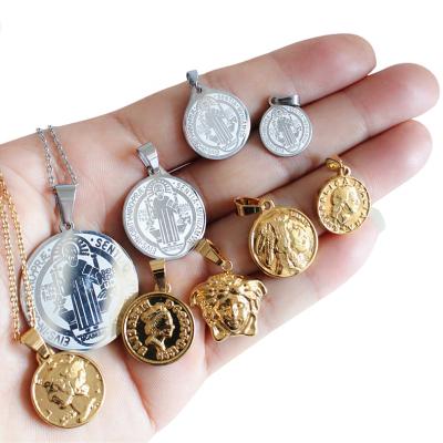 China Religious Titanium Steel Necklace Portrait Coin Wheat Ear Elizabeth Roman Pendant for sale