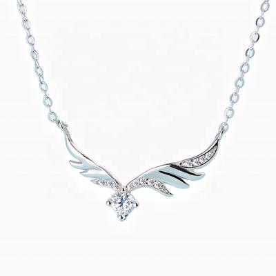 China S925 Sterling Silver Feather Necklace Angel's wings pendant necklace factory made TRENDY for sale