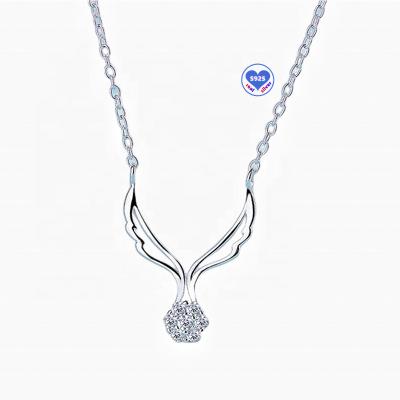 China FASHIONABLE 925 Sterling Silver Wing Shape Pendant Necklace Bride Wedding Angel Necklaces Jewelry For Ladies for sale