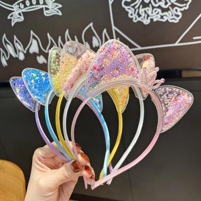 China Cute Colorful Princess Hair Accessories Girls Sequins Headband Girl Cat Ears Headband Baby Quicksand Crown Soft Hair Circle for sale