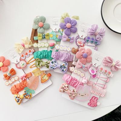 China New Lovely Children's Hair Clip Korea Candy 15pcs/set Children's Hair Pin Cartoon Flowers Hair Bow For Girls Cute Hair Clips for sale