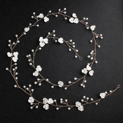 China Hair Accessories Wedding Bridal Hair Vine Long Pearl Hair Vine Headband Girl White Floral Dress Headpiece With Braid Headband for sale