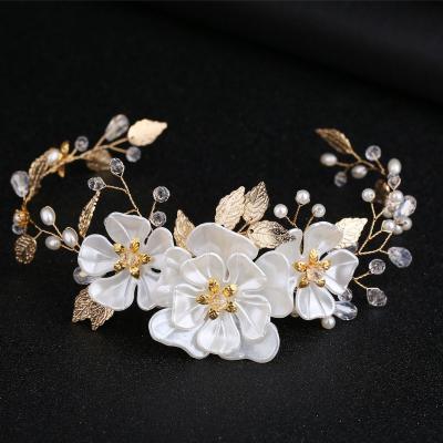 China Wholesale Hair Accessories 2022 Leaf Flower Hair Vine Handmade Pearl Wedding Bridal Hair Accessories Hairband Headband Women for sale