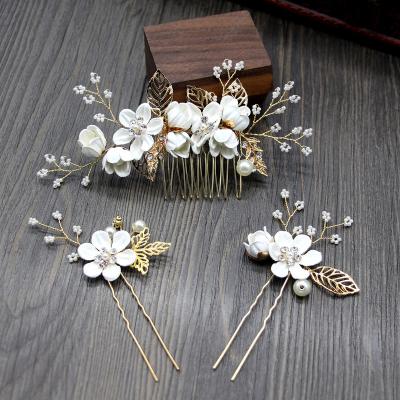 China Hair Accessories Vintage Wedding Pin Bridal Hair Jewelry Light Blue Pink Accessories Bridesmaid Clip Comb White Flower Comb Pearl Hair Bride for sale