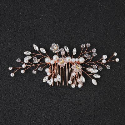 China Hair Accessories 2022 New Silver Color Pearl Hair Paint Bridal Hair Accessories Flower Pearl Crystal Wedding Headpiece for sale