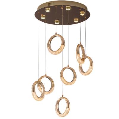 China EUROPEAN Nordic Luxury Long Staircase Bedside Chandelier Single Head Circle Restaurant Halo Earring Chandelier for sale