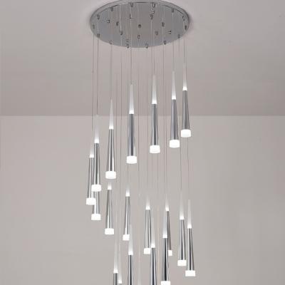 China Modern Sliver Color Gold Aluminum Stair Hanging Long Pendant Lights Metal Spiral LED Led Chandelier for sale