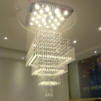 China Modern and simple crystal bead luxury crystal bead stair double long chandelier pendant lamps EUROPEAN for sale