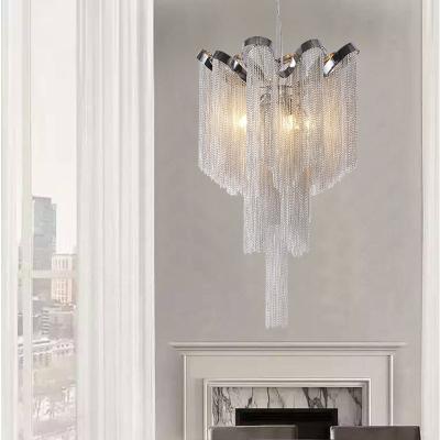 China Hotel Postmodern Modern Aluminum Restaurant Suspension Chandelier Tassel Pendant Lamp Chain Decor Light Ceiling Lamp Home Fixture for sale