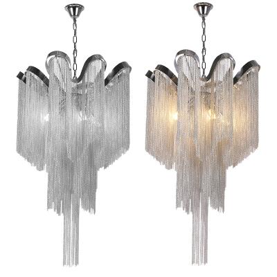 China Tricolor Postmodern LED Chandelier Chrome Tassel Ceiling Light Tricolor Pendant Lamp For Office Bar Hotel for sale