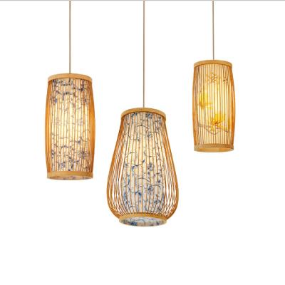 China Eco-friendly rechargeable led handmade woven woven lantern light bamboo lamp hanging lights for restaurant japanese style for sale