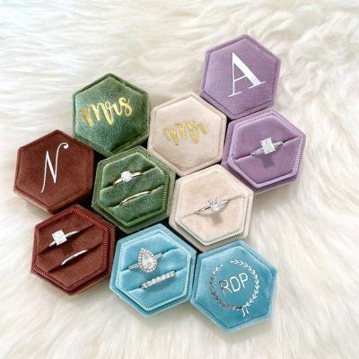 China Hot-sale Jewelry Packaging Box Velvet Packaging Hexagon Ring Box Necklace Box With Logo For Ring And Necklace for sale