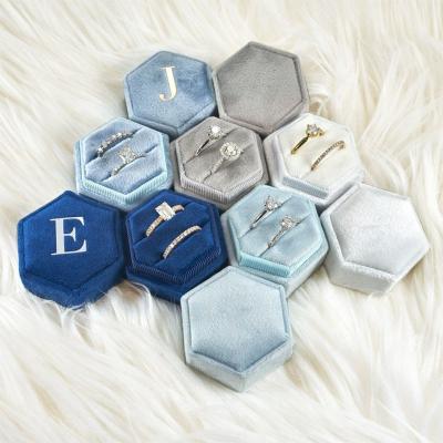 China Best-selling Velvet Ring Box Hexagon LOGO Luxury Packaging Gift Case Customized Jewelry Package Jewelry Box Factory Stock New For Jewelry for sale