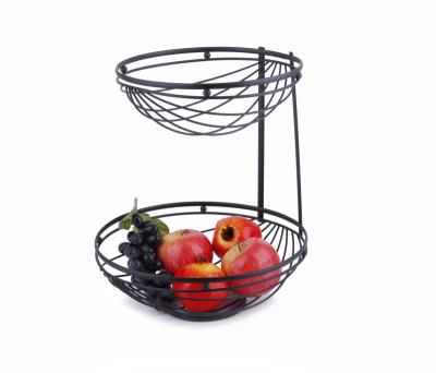 China Wholesale Viable Kitchen Countertop Fruit Rack Stand Up 2 Tier Black Metal Wire Iron Display Fruit Drying Rack for sale