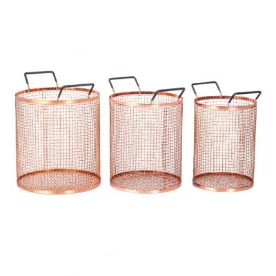 China Sustainable Rose Gold For Laundry Storage Basket Or Rubish Container For Waste Paper Basket Kitchen Office Dust Bin With Handles for sale