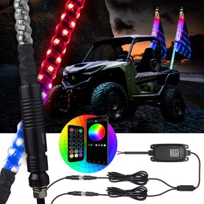 China 2PCS 5FT Automotive RGB LIGHT Atv Led Lights 2PCS 5FT 360 Degree Spiral Chasing LED Remote Control With Turn Signal And Brake Light for sale