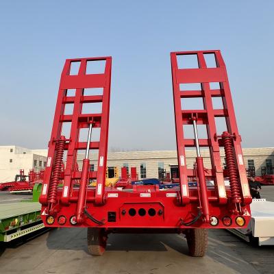 China Latest 3 Axles Low Bed Truck Low Bed Trailer Container Flatbed Semi Trailer Flatbed Truck Trailer for sale