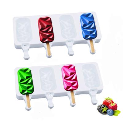 China Sustainable 4 Cavity Gem Ice Cream Molds Diamond Popsicle Ice Cream Silicone Mold for sale