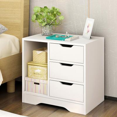 China Nordic minimalist square wooden bedside cabinet modern design style bedside table storage bedroom with three drawers for sale